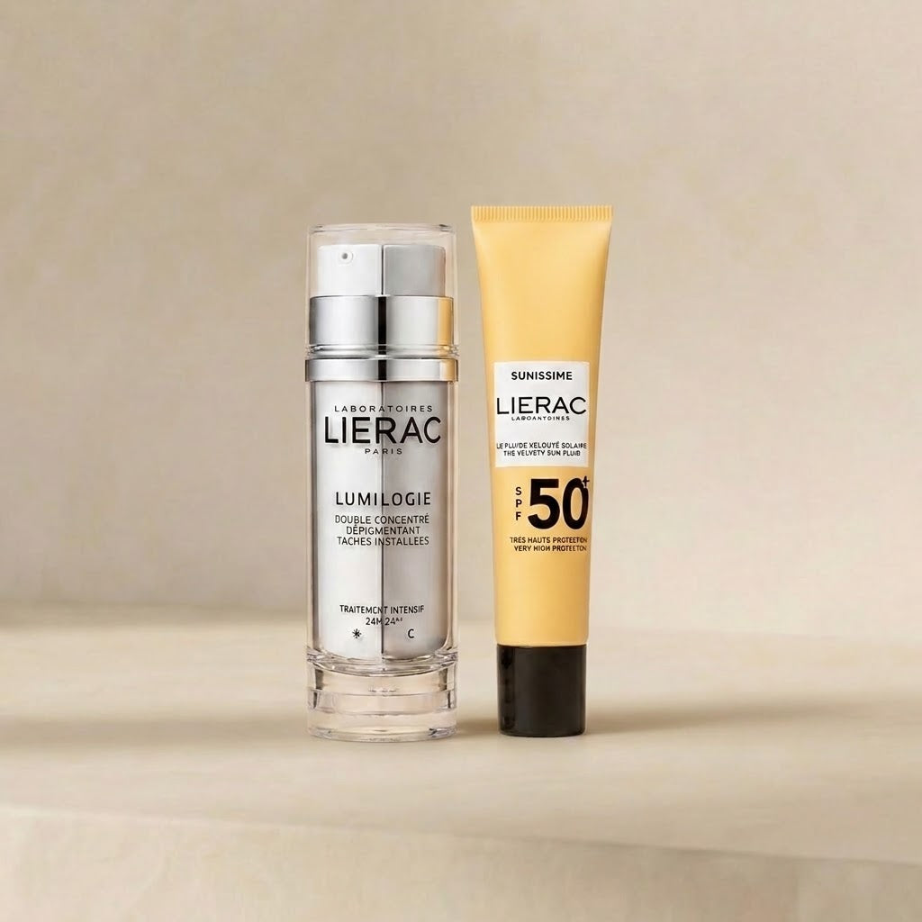 مجموعة ليراك للتصبغات: Lumilogie Double Concentrate + Sunissime SPF50+